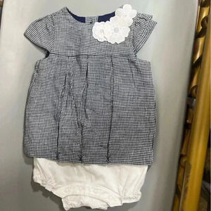 Janie and jack babygirl gingham floral embroidered pleated houndstooth white set